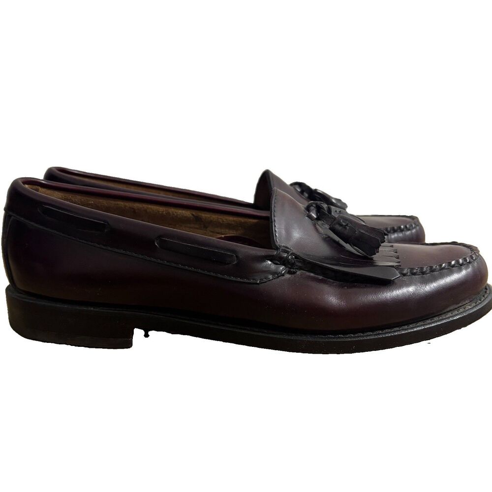 Weejuns GH Bass Loafers Mens 9.5 B Burgundy Leather Kiltie Tassel Dress Shoes